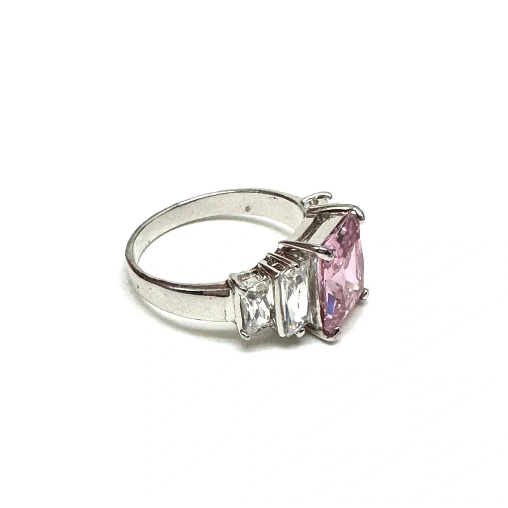 Sterling Silver Pink CZ Cocktail Ring Size 7